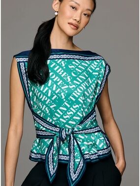 NWT MAEVE ANTHROPOLOGIE FRENCH RIVERA SATIN TIE SCARF BLOUSE TOP S